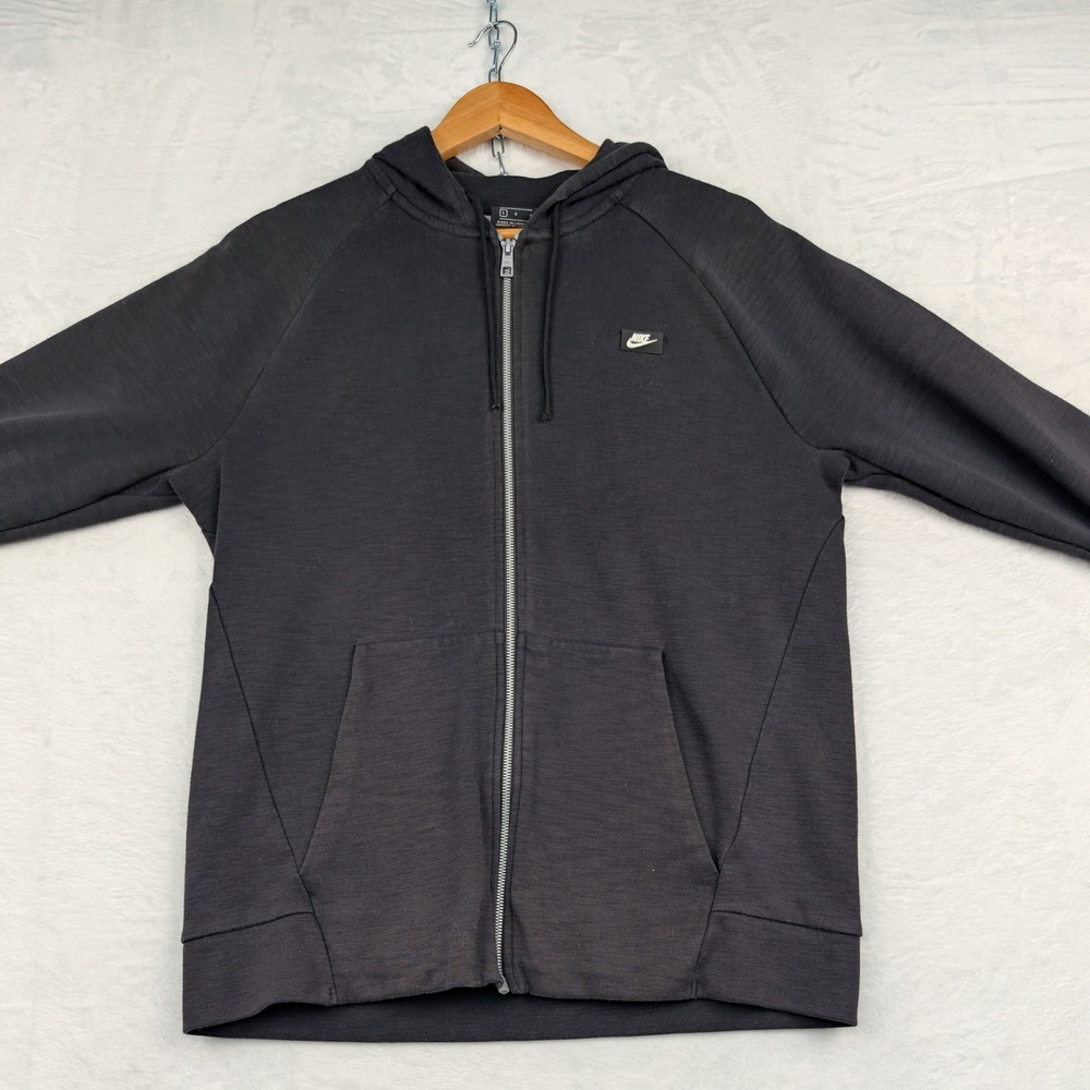 Nike Hoodie Men's L Black Slub Full Zip Fleece Raglan Small Logo Athleisure - Picture 6 of 9